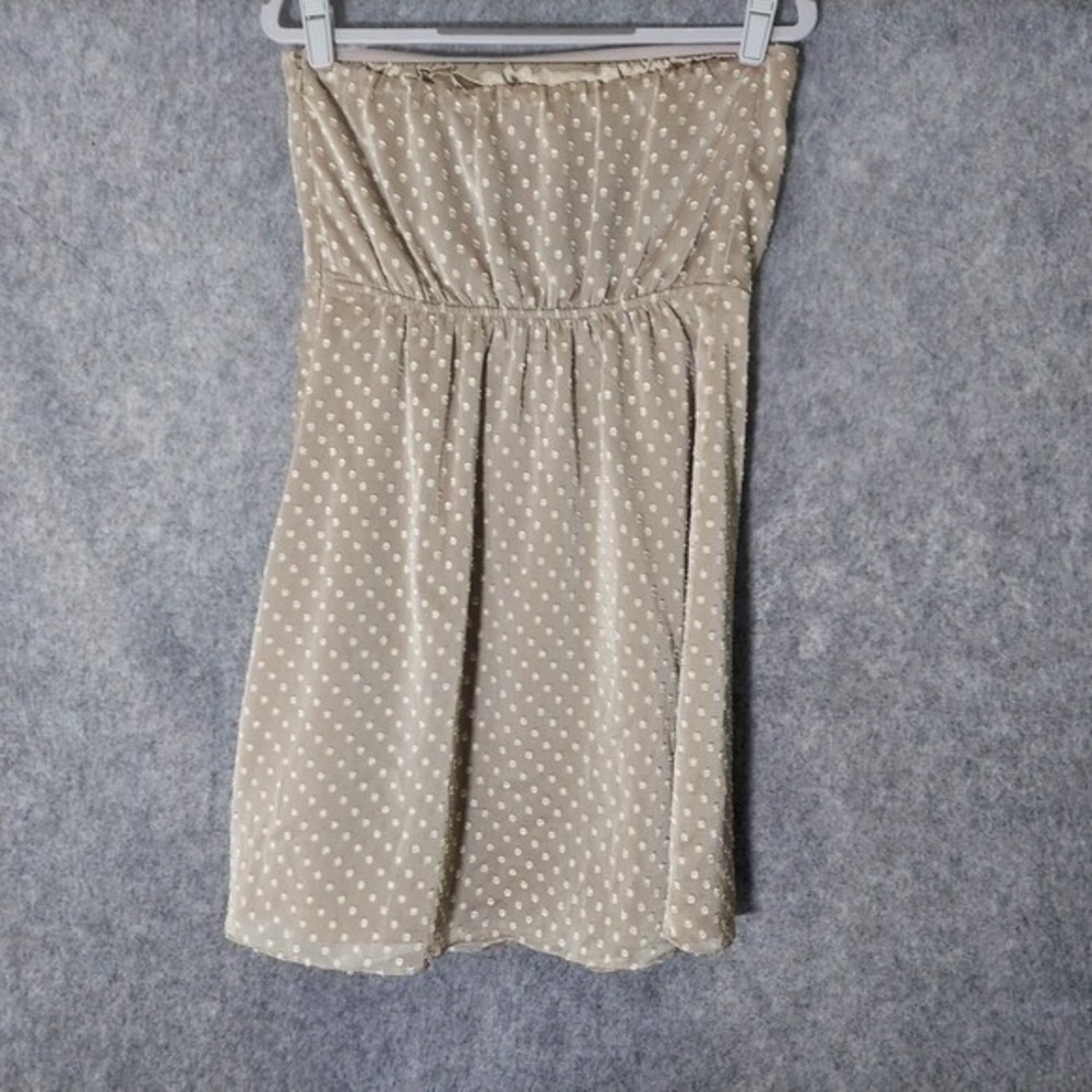 Express Dress 10 Champagne Strapless Swiss Dot Chiffon Ruched Cocktail Romantic - Picture 5 of 10